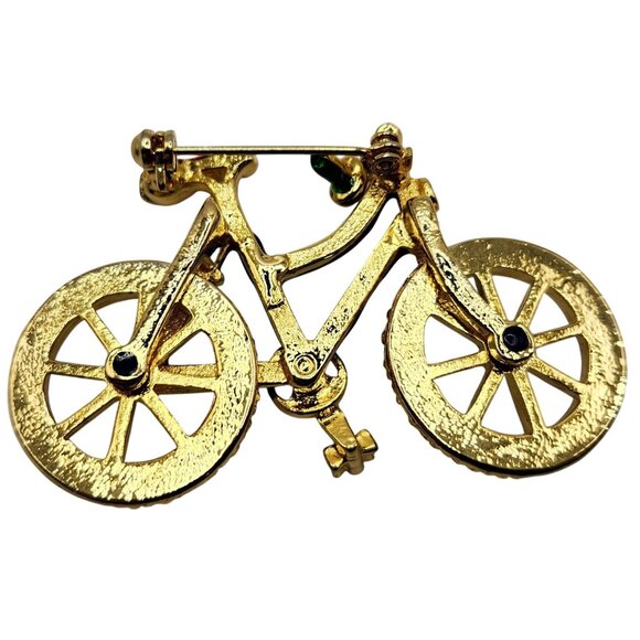 Vintage Enamel Rhinestone Bicycle Brooch Pin, Colorful Articulated Wheels - Picture 7 of 7